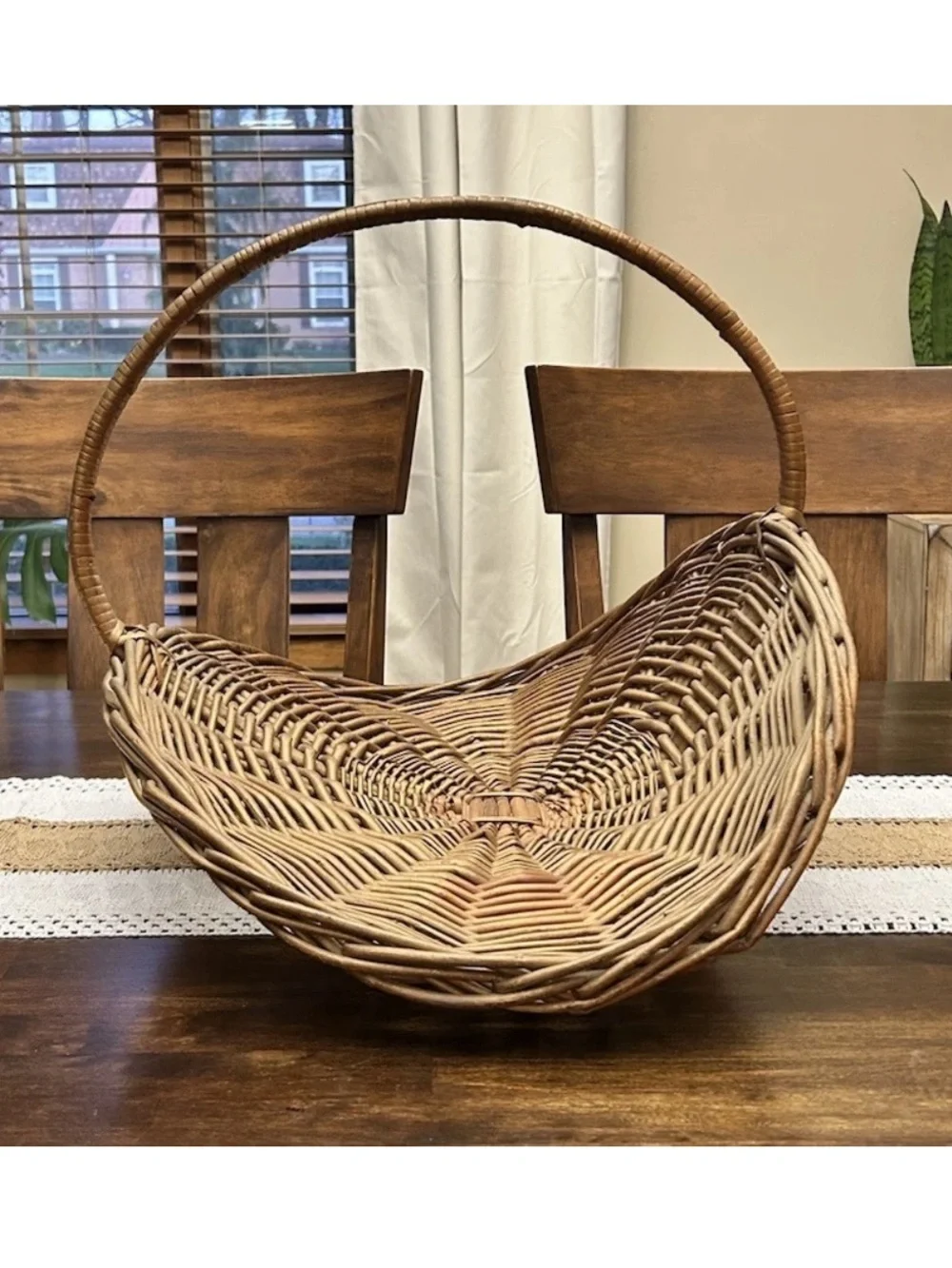 Vintage Handwoven Wicker Gathering Basket | Large Farmhouse French Country Boho